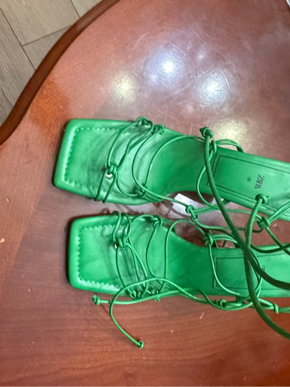 Zara Green Strappy Square-Toe Sandals - Picture 3 of 5